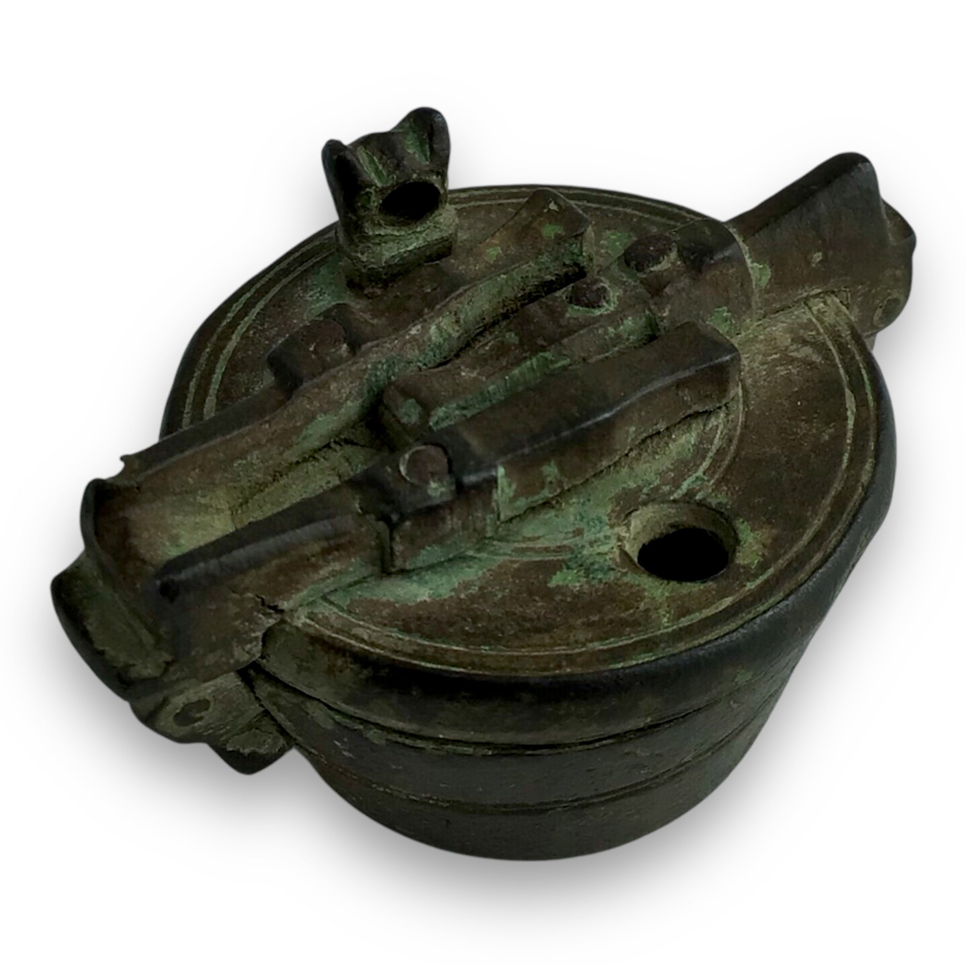 Unusual 17th Century Bronze Barrel-Shaped Locked Weight Container