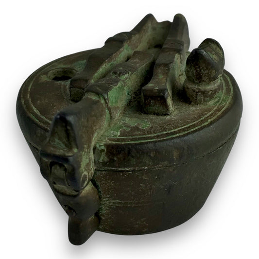 Unusual 17th Century Bronze Barrel-Shaped Locked Weight Container