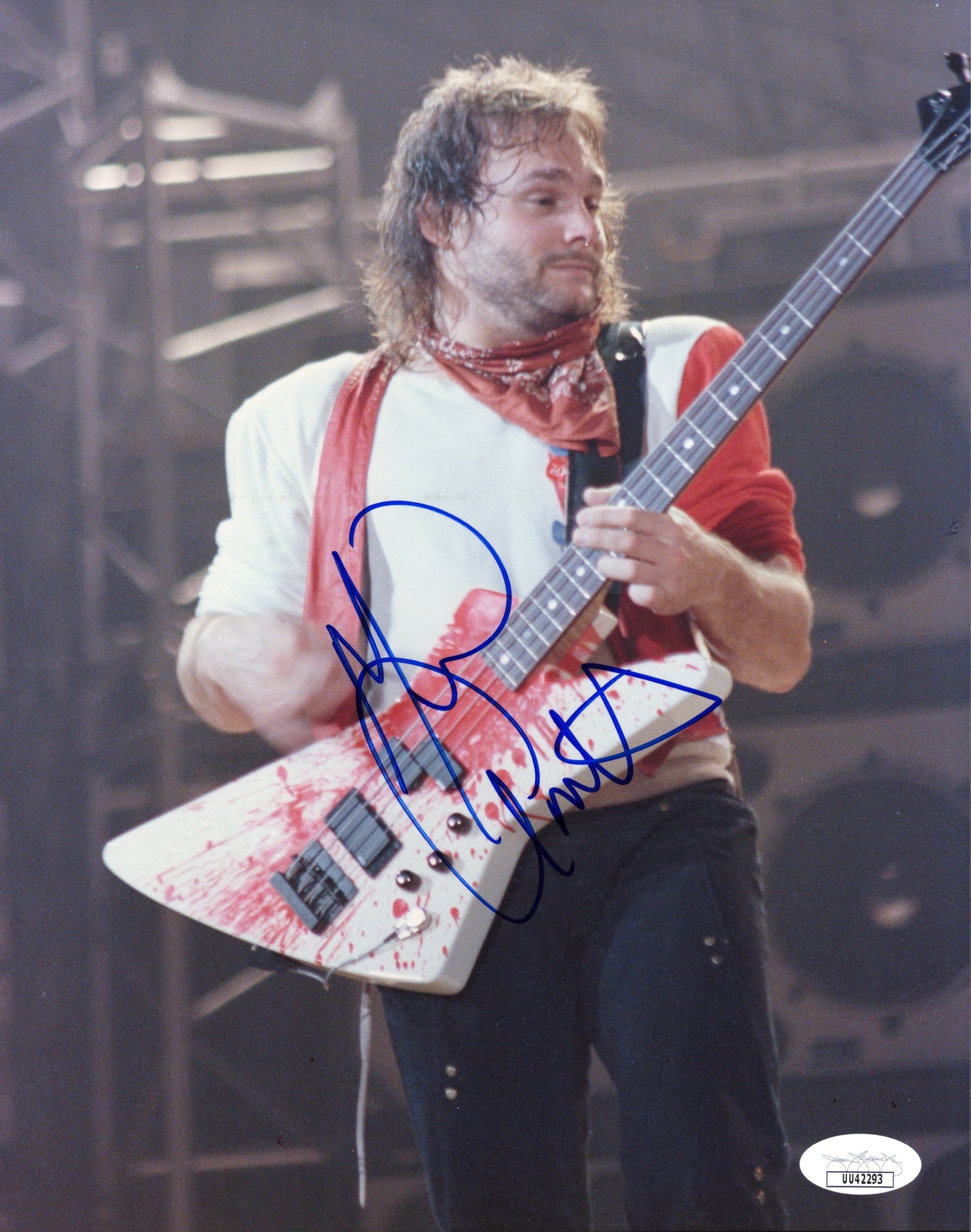 Van Halen Michael Anthony Signed Photo 8x10, Michael Anthony Autograph Playing Bass Guitar on Stage Unique Photo, JSA and PSA Letter Double Certified Authentic UU42293