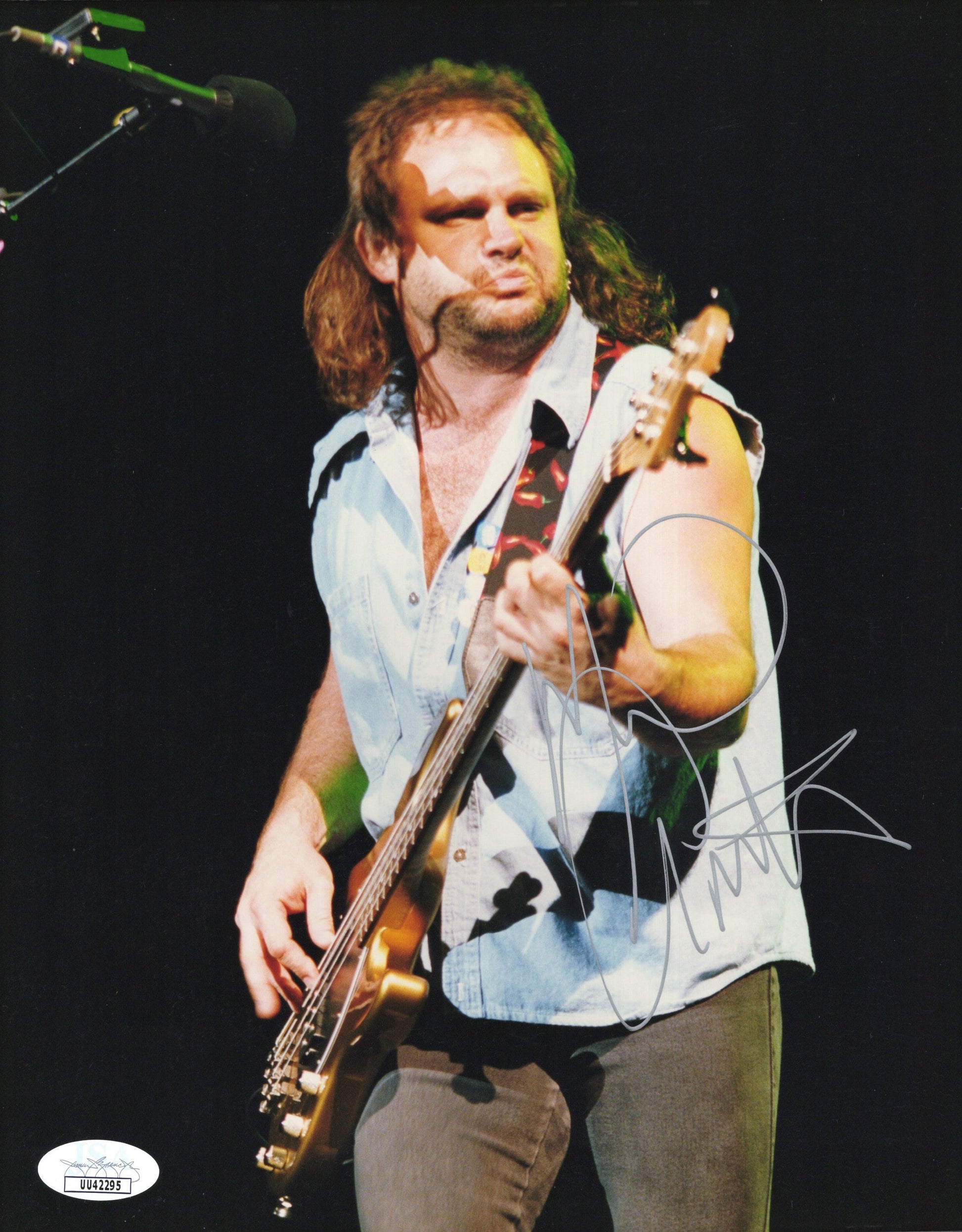 Van Halen Michael Anthony Signed Photo 8x10, Michael Anthony Autograph Playing Bass Guitar on Stage Unique Photo, JSA and PSA Letter Double Certified Authentic UU42295