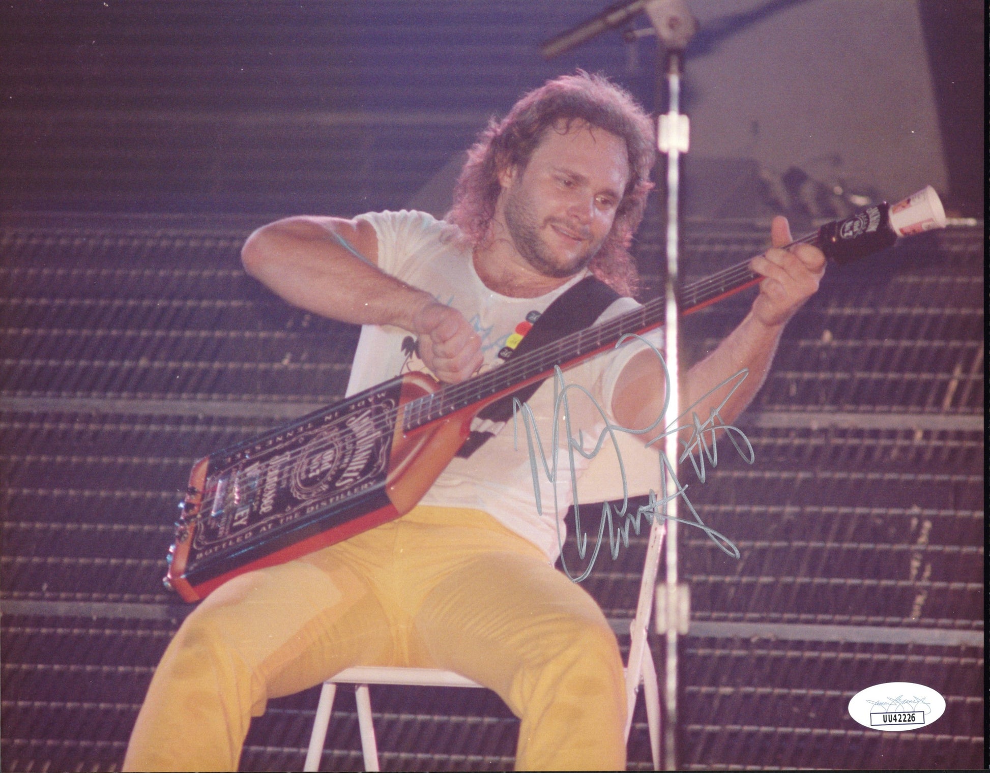 Van Halen Michael Anthony Signed Photo 8x10 on Stage with Jack Daniel's Guitar, JSA and PSA Letter Double Certified Authentic UU42226