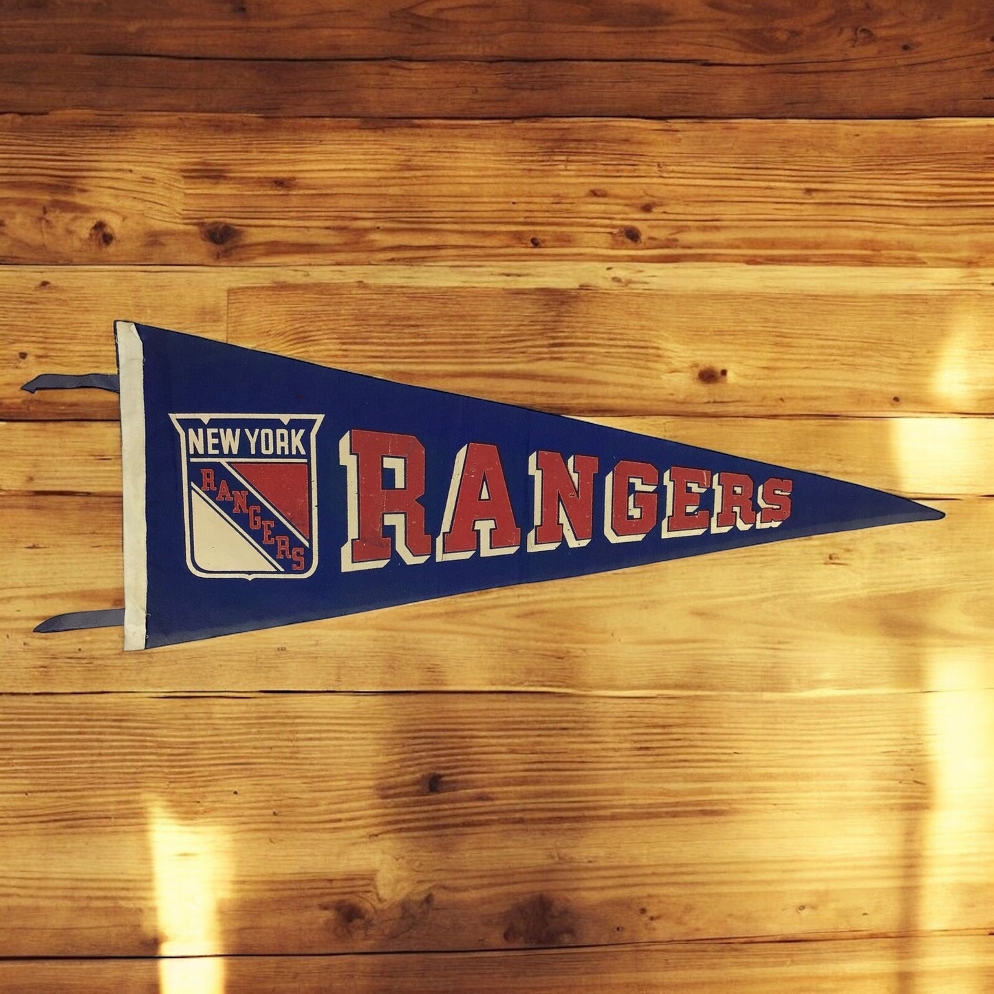 Vintage 1950s New York Rangers Felt Pennant – Blue & Red, Rare NHL
