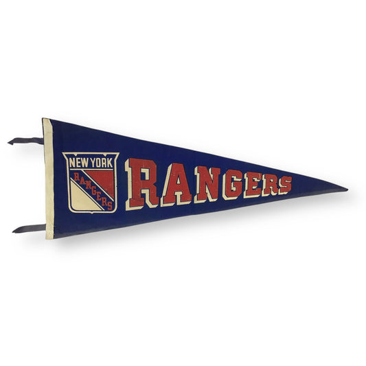 Vintage 1950s New York Rangers Felt Pennant – Blue & Red, Rare NHL