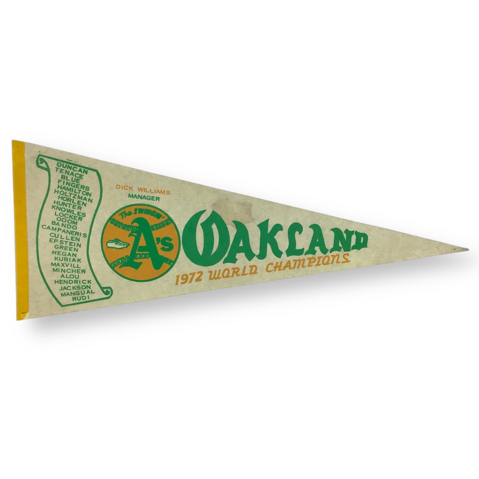 Vintage 1972 Oakland A’s Pennant – World Champions MLB 30” Felt