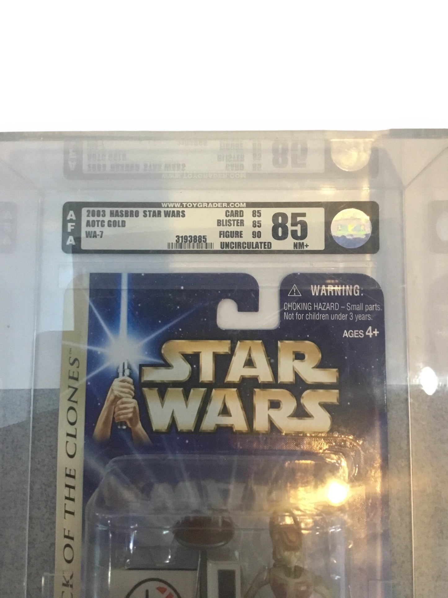 Vintage 2003 Hasbro Star Wars AOTC Gold WA-7 from Dexter's Diner Graded 85