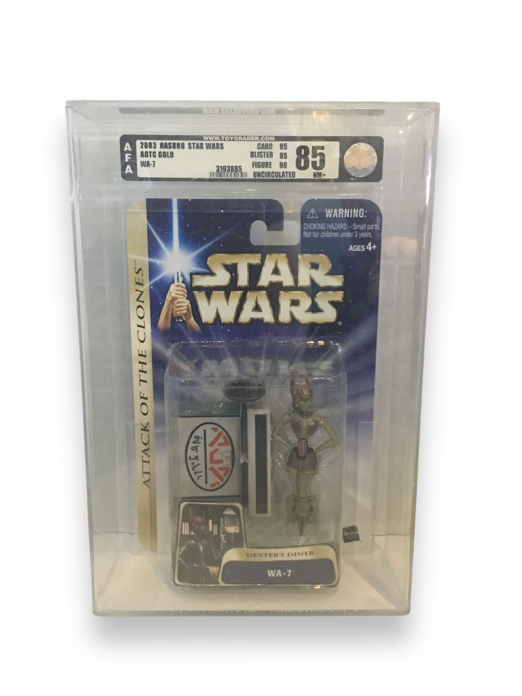 Vintage 2003 Hasbro Star Wars AOTC Gold WA-7 from Dexter's Diner Graded 85