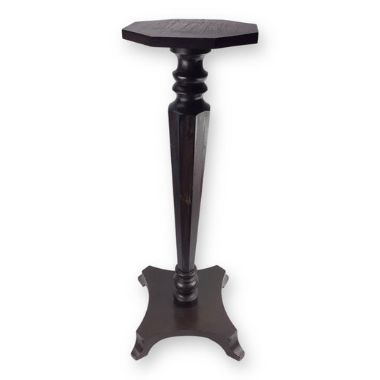 Vintage 3FT Wooden Vase or Lamp Stand – Dark Brown, Octagonal Top