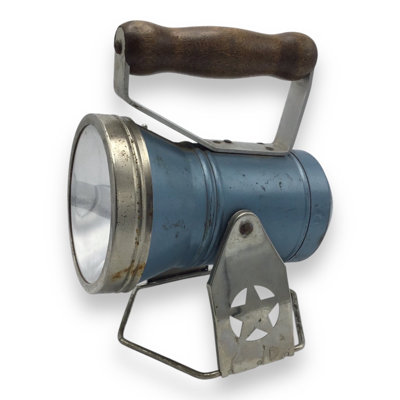 Vintage Blue Star Headlight & Lantern with Wooden Handle - Not Tested