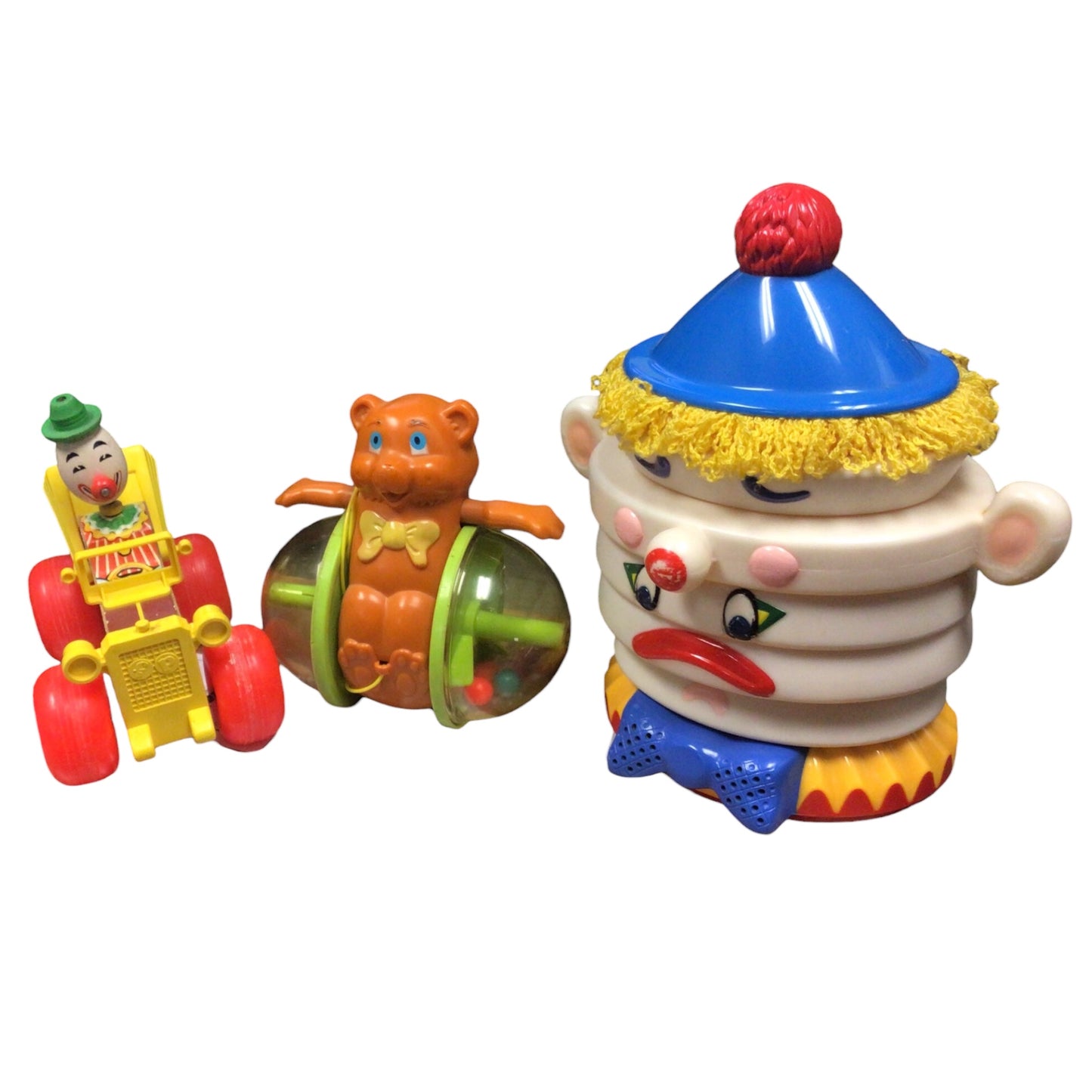 Vintage Fisher-Price Toys: Jalopy, Bear in Ball, Stacking Clown