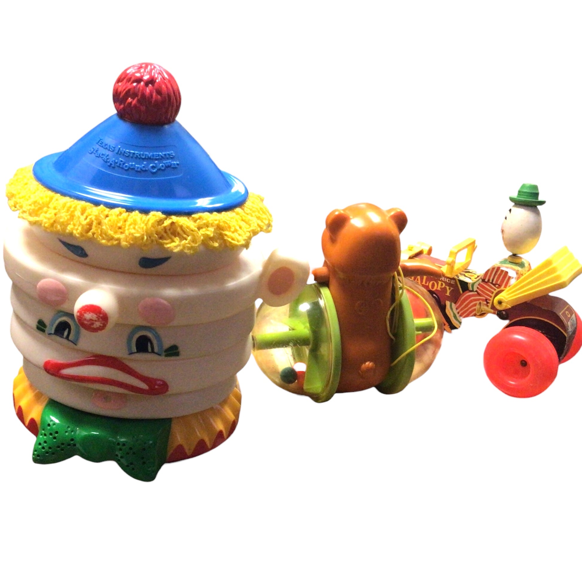 Vintage Fisher-Price Toys: Jalopy, Bear in Ball, Stacking Clown