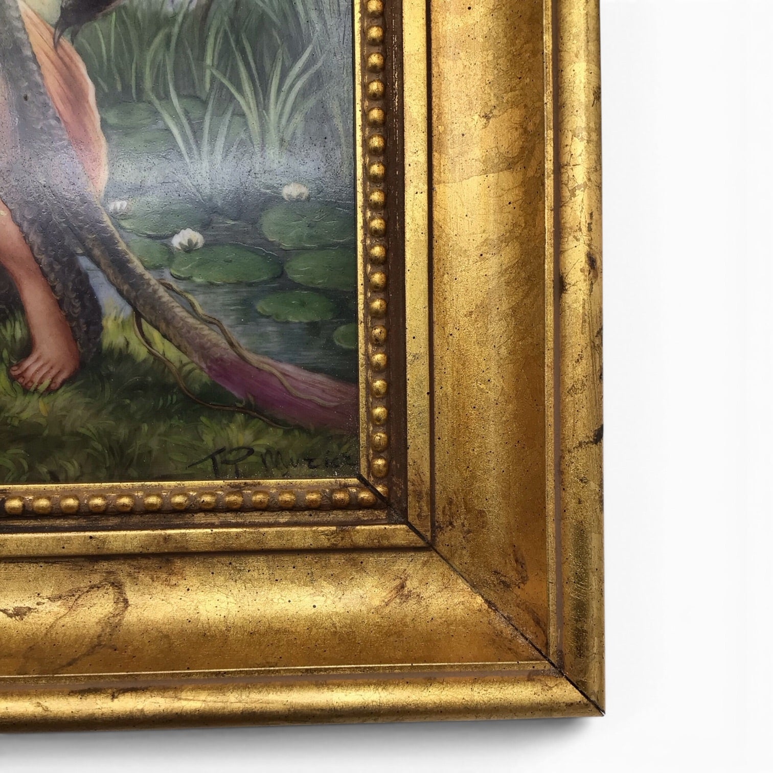 Vintage Framed Hand-Painted KPM Porcelain Plaque - River Nymph Scene - Artist Signed