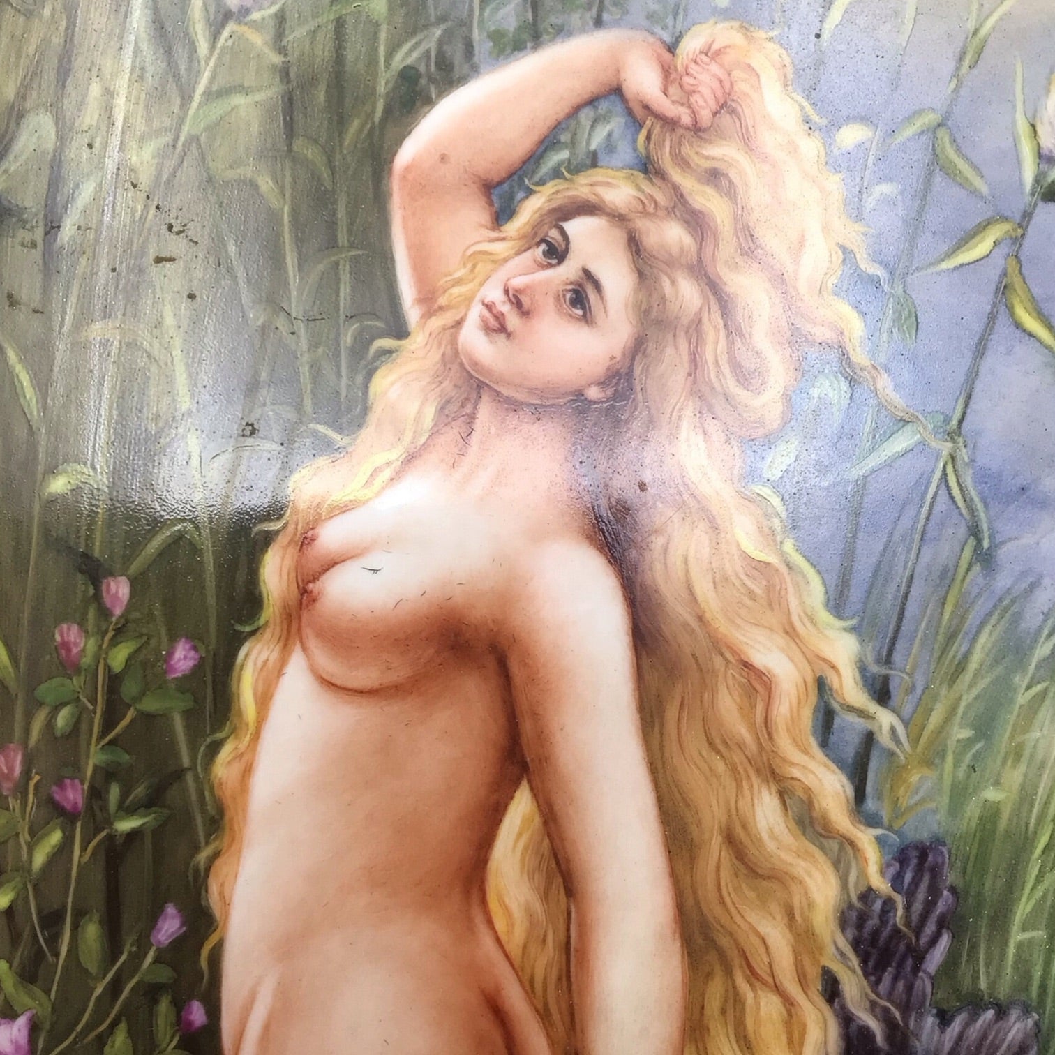 Vintage Framed Hand-Painted KPM Porcelain Plaque - River Nymph Scene - Artist Signed