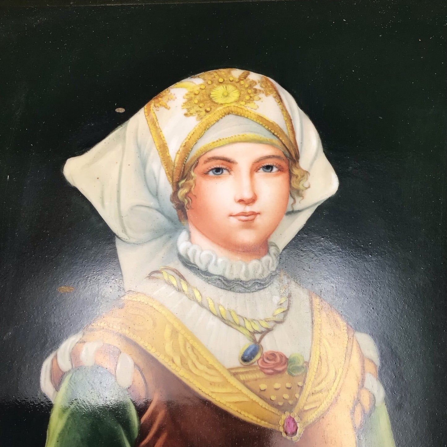 Vintage Framed KPM Porcelain Plaque - Lady in Renaissance Costume - After Adolf von Menzel
