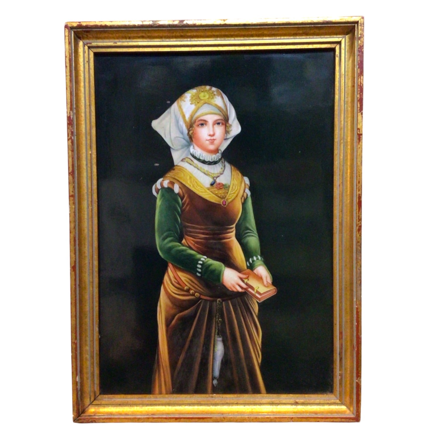 Vintage Framed KPM Porcelain Plaque - Lady in Renaissance Costume - After Adolf von Menzel