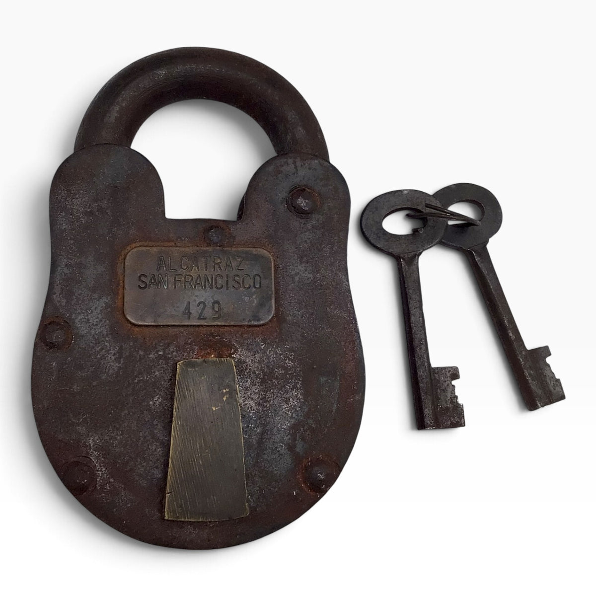 Vintage-Style Cast Iron Alcatraz Prison Padlock with 2 Skeleton Keys