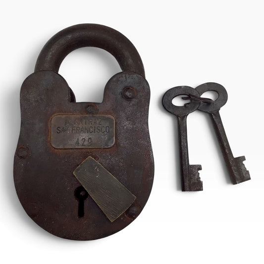 Vintage-Style Cast Iron Alcatraz Prison Padlock with 2 Skeleton Keys