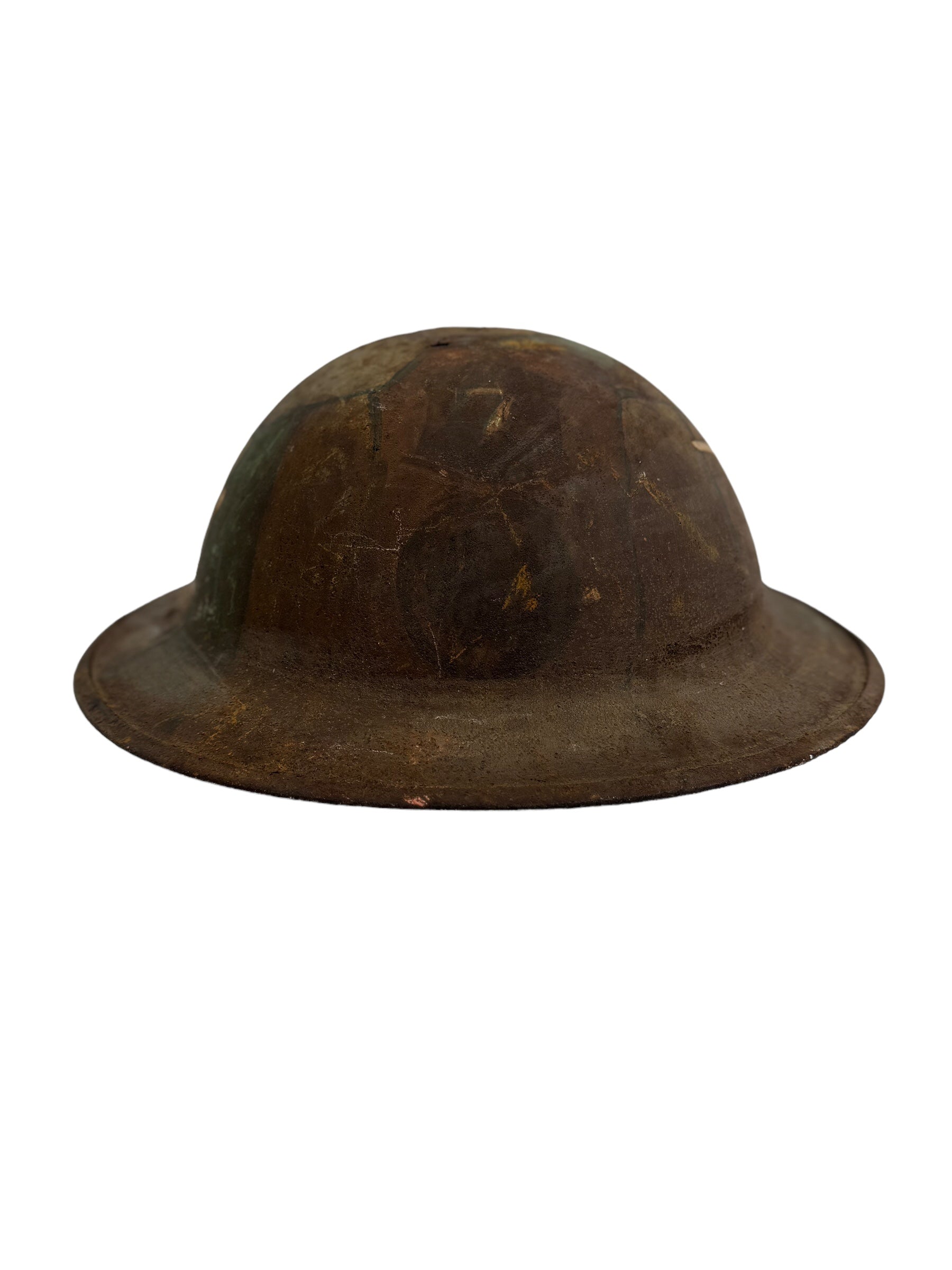 WW1 U.S. or British Doughboy Helmet Shell with Rare Camo + Double Flash Unit Designations!