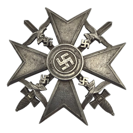 WW2 German Spanish Cross in Silver w/ Swords Marked "CEJ"