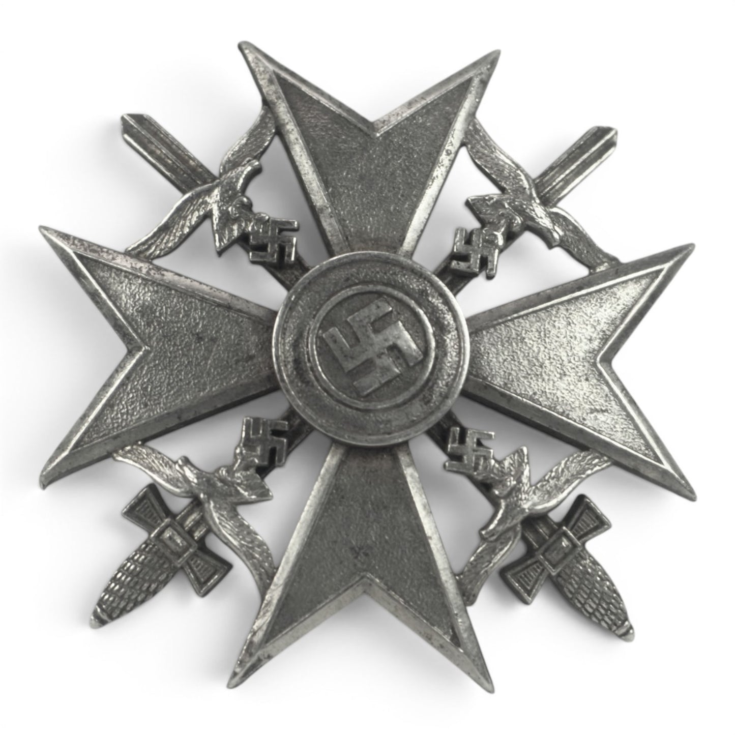 WW2 German Spanish Cross in Silver with Swords maker marked "CEJ" for CE Juncker Berlin