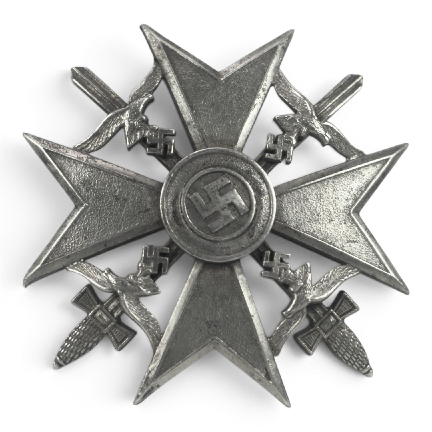 WW2 German Spanish Cross in Silver with Swords maker marked "CEJ" for CE Juncker Berlin