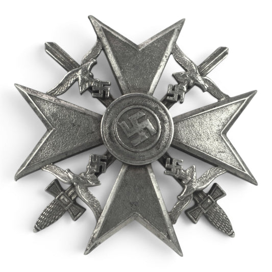 WW2 German Spanish Cross in Silver with Swords maker marked "CEJ" for CE Juncker Berlin