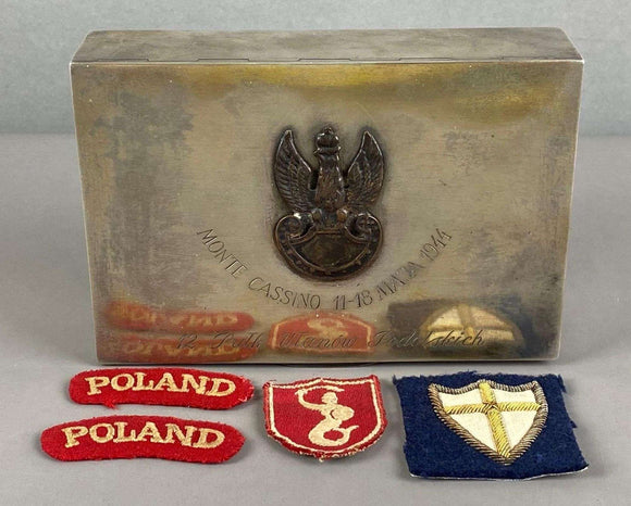 WW2 Monte Cassino Silver Cigar Box with Patches