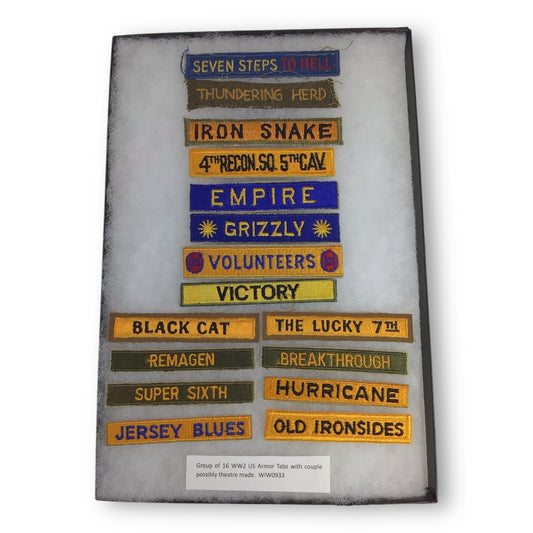WW2 U.S. Grouping of 16 Armor Shoulder Tabs Some Possibly Theater-Made