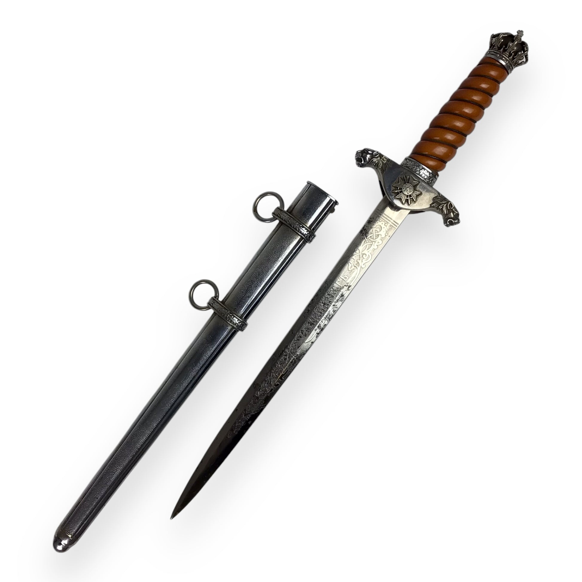 WWII Bulgarian Royal Infantry Officer Dagger with Sheath – Rare Engraved Blade