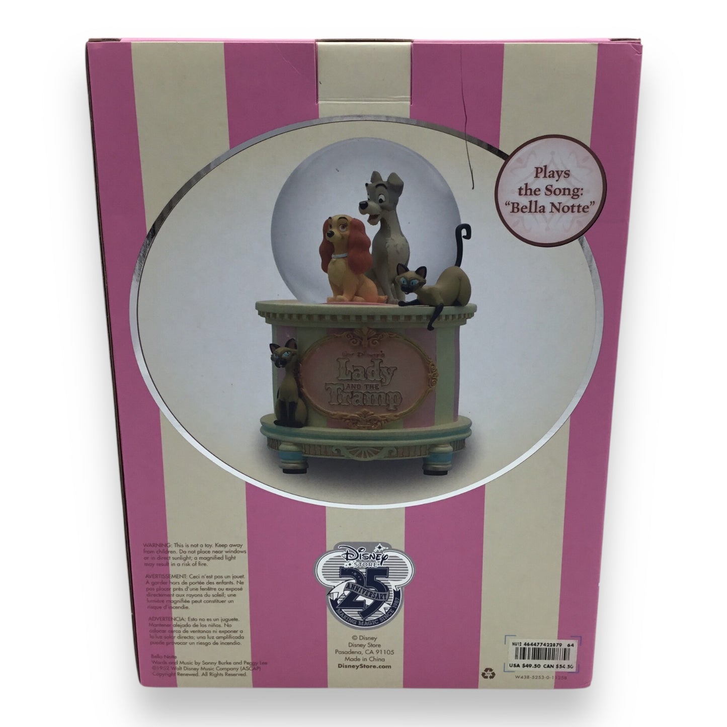 Walt Disney's Lady and the Tramp Snow Globe - 25th Anniversary