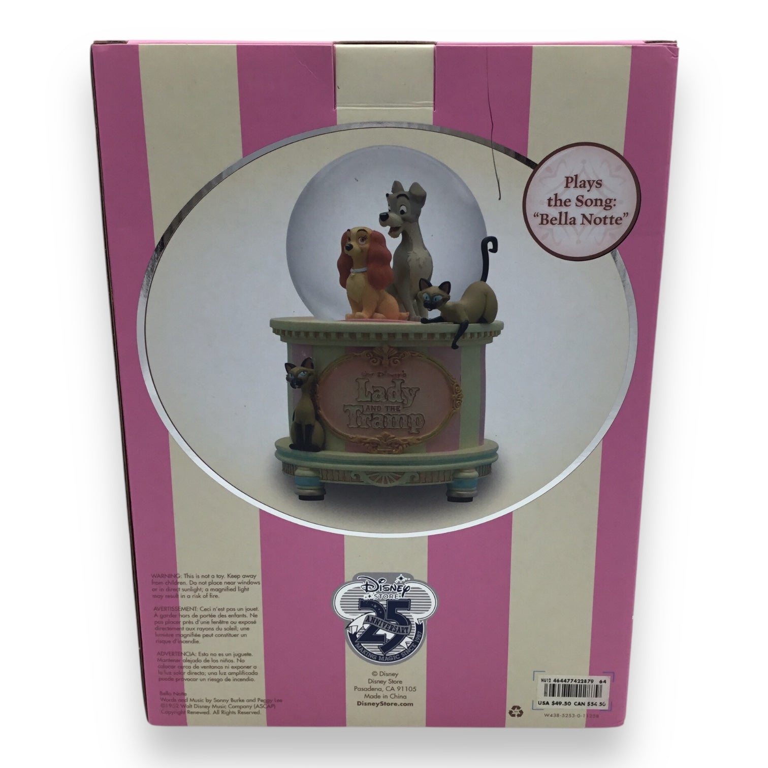 Walt Disney's Lady and the Tramp Snow Globe - 25th Anniversary