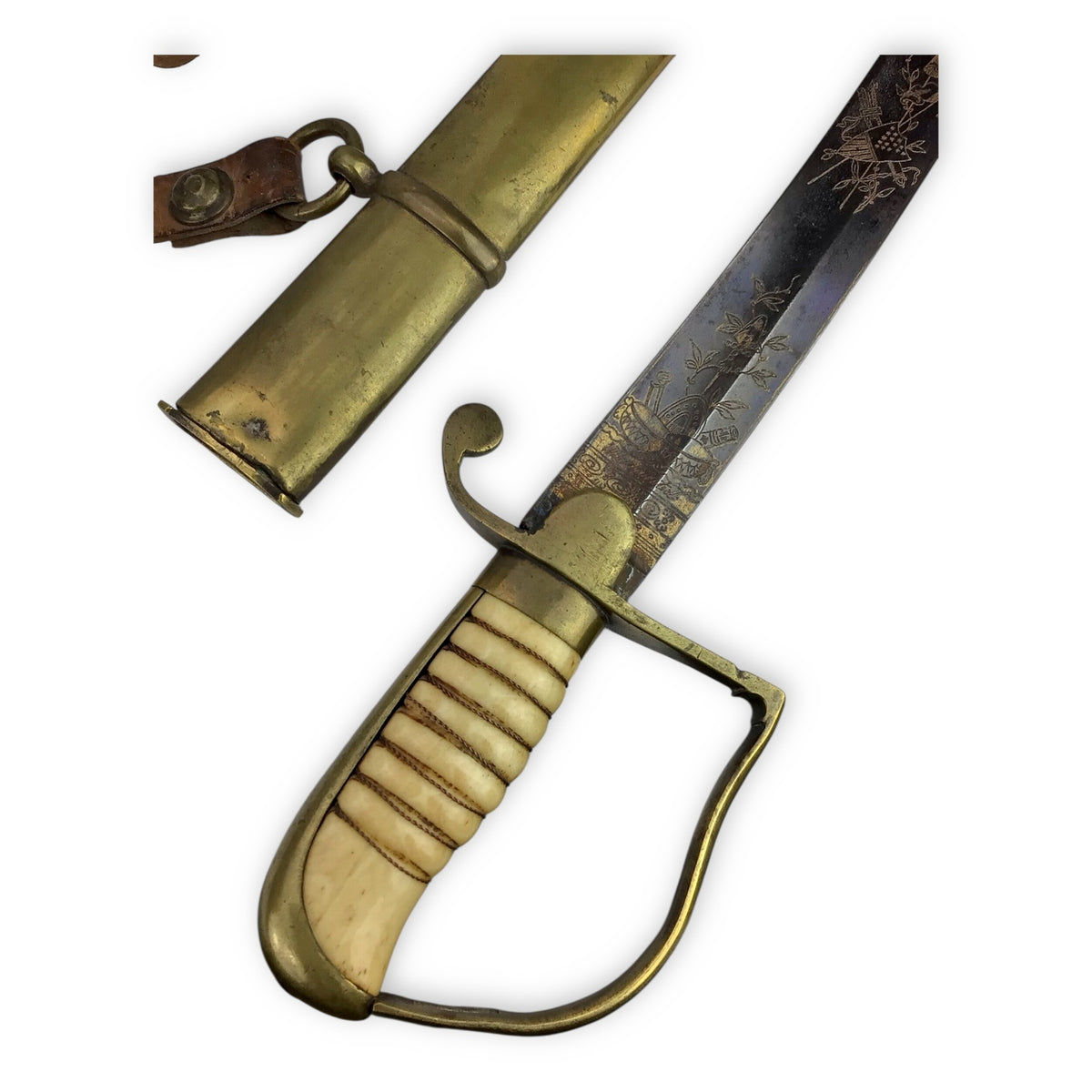 War of 1812 U.S. Cavalry Saber - Hilt, Imported Blade, Brass Sheath w/ Partial Orig. "1814" Hangers