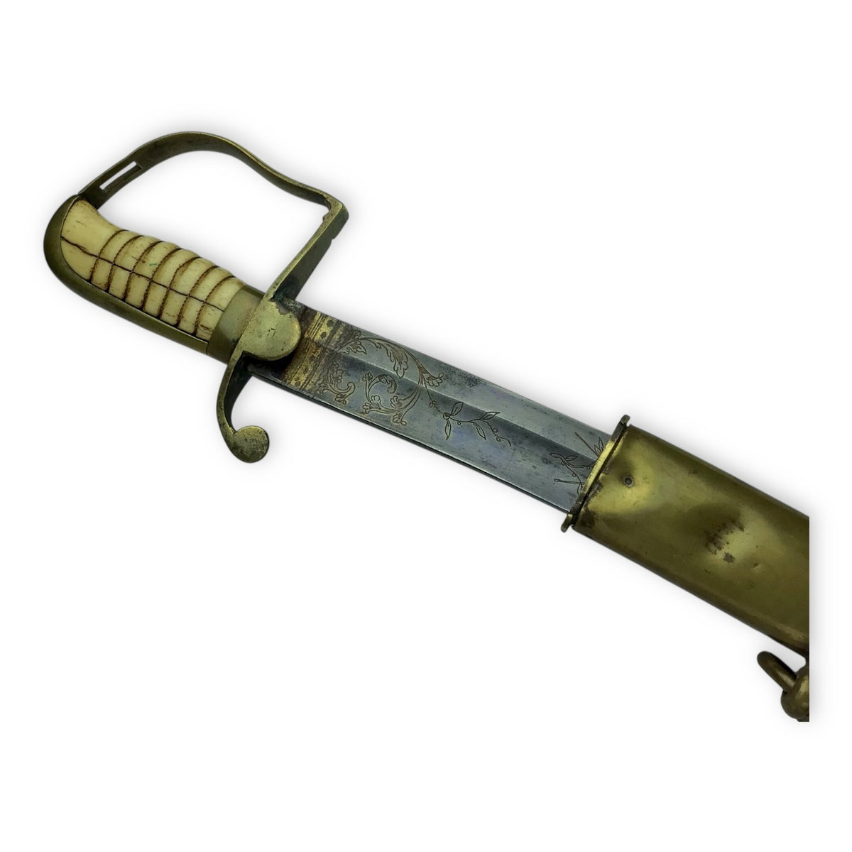 War of 1812 U.S. Cavalry Saber - Hilt, Imported Blade, Brass Sheath w/ Partial Orig. "1814" Hangers