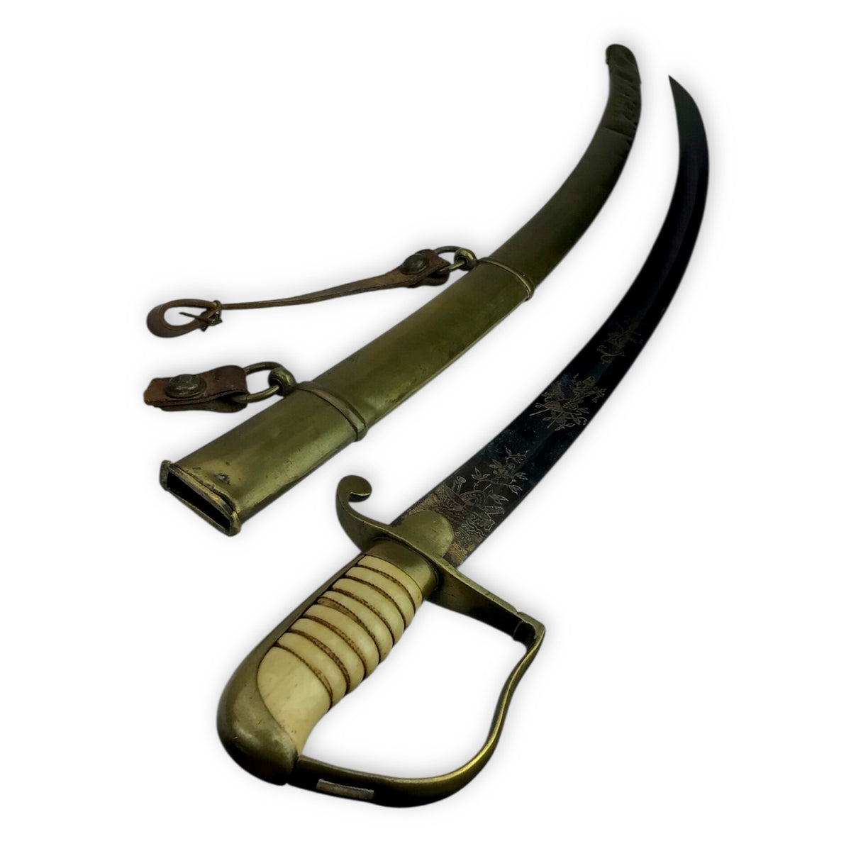 War of 1812 U.S. Cavalry Saber - Hilt, Imported Blade, Brass Sheath w/ Partial Orig. "1814" Hangers