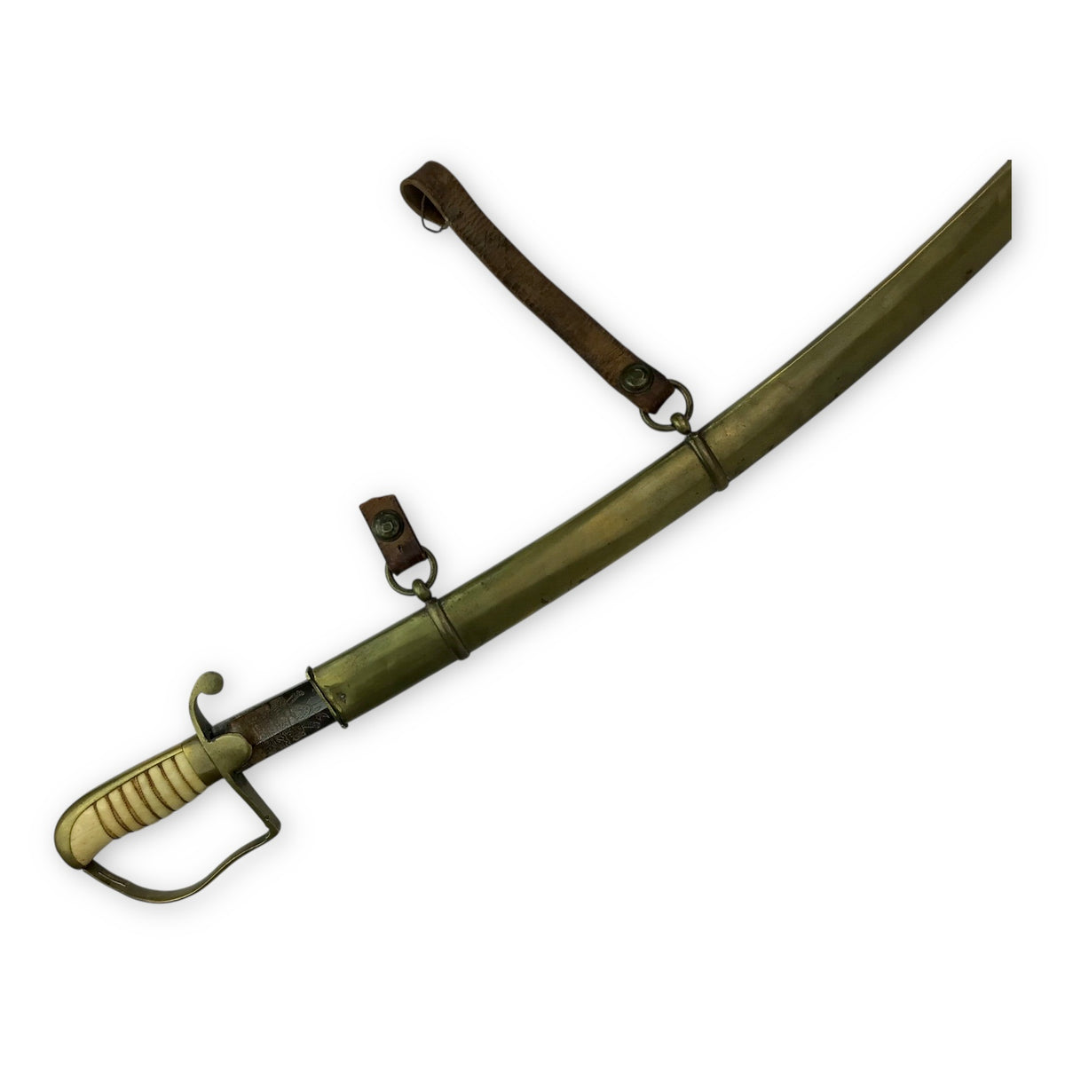 War of 1812 U.S. Cavalry Saber - Hilt, Imported Blade, Brass Sheath w/ Partial Orig. "1814" Hangers
