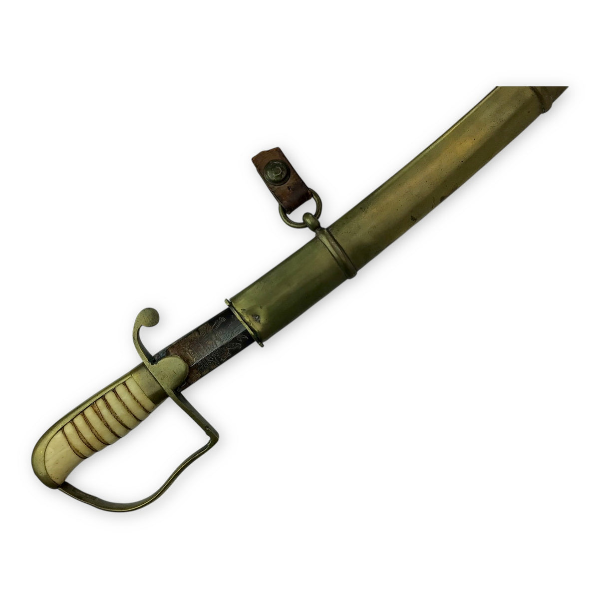 War of 1812 U.S. Cavalry Saber - Hilt, Imported Blade, Brass Sheath w/ Partial Orig. "1814" Hangers