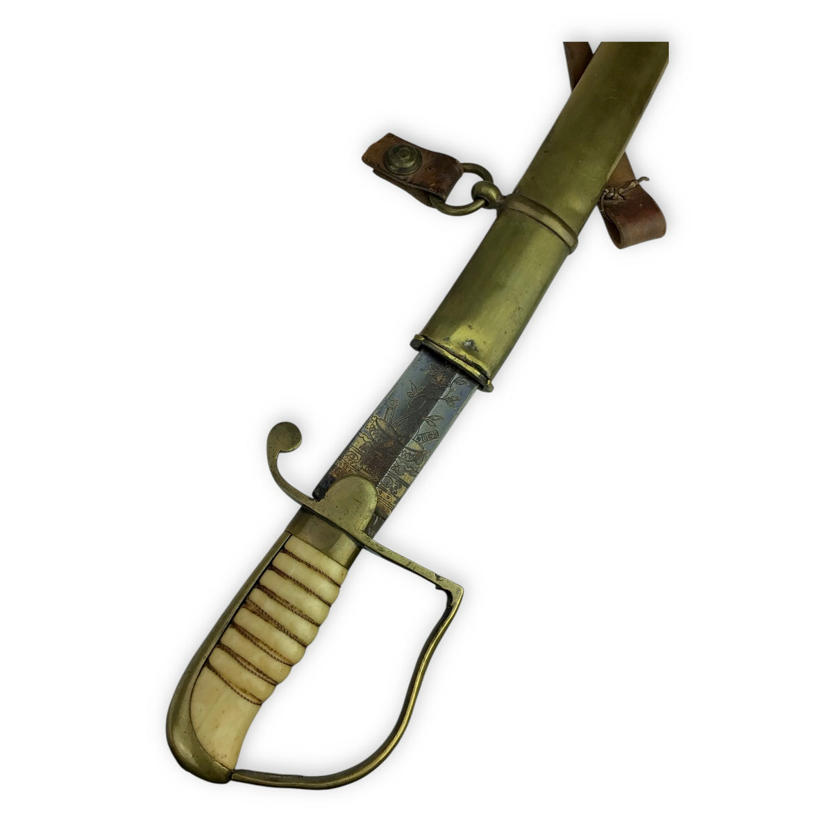 War of 1812 U.S. Cavalry Saber - Hilt, Imported Blade, Brass Sheath w/ Partial Orig. "1814" Hangers