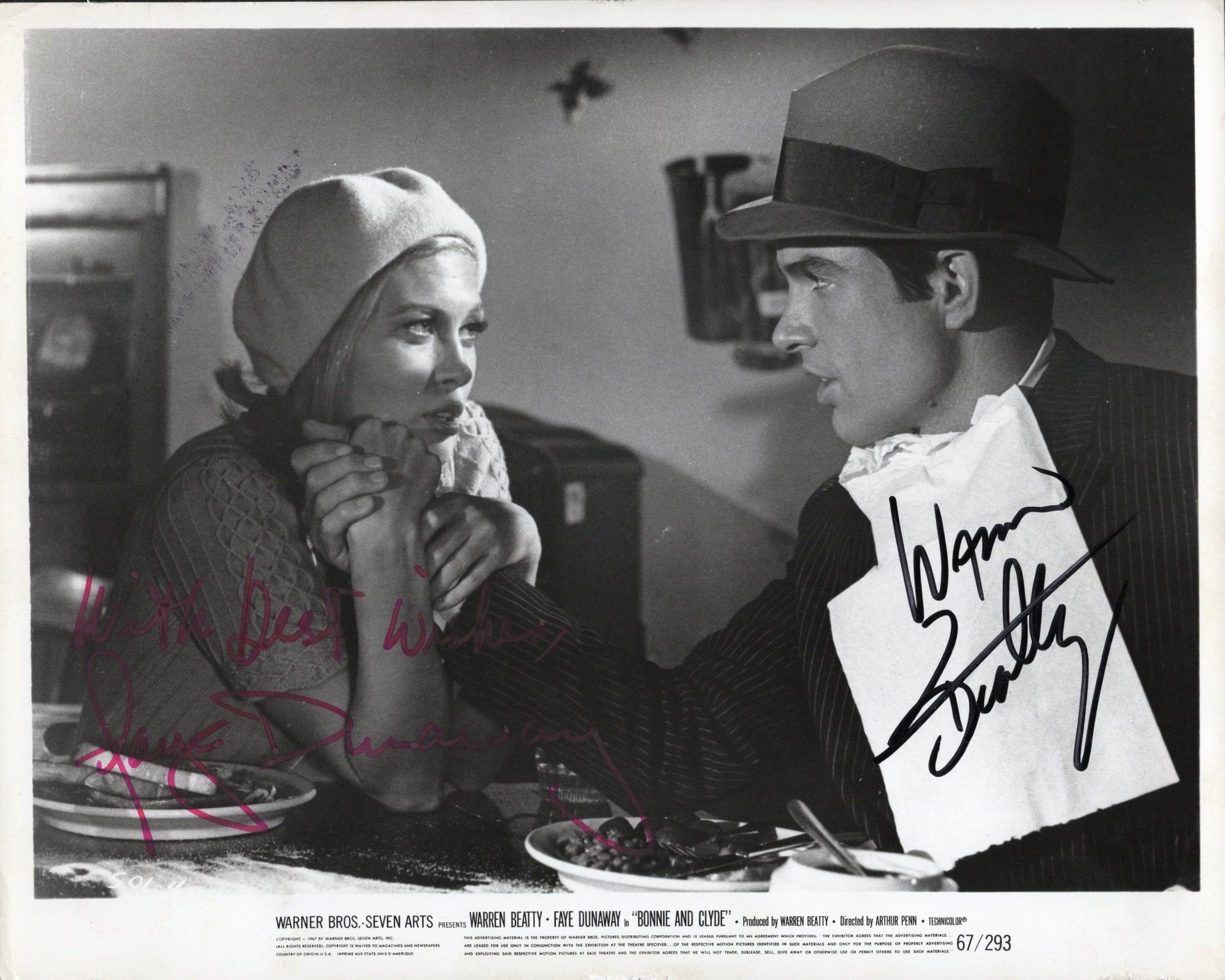 Warren Beatty and Faye Dunaway Signed Movie Promo for "Bonnie and Clyde"