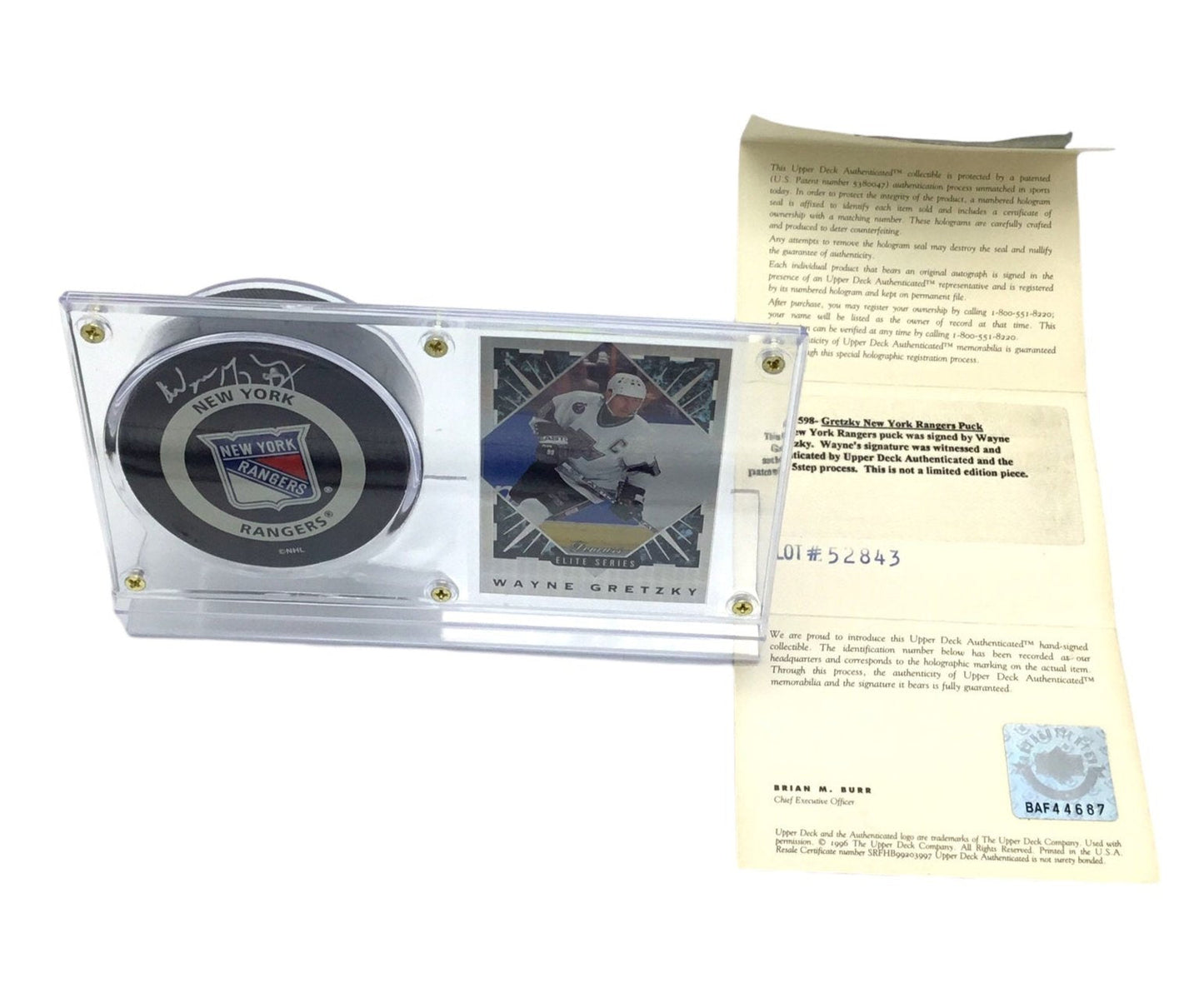 Wayne Gretzky New York Rangers Autographed Puck Certified Upper Deck & Elite Series # Card