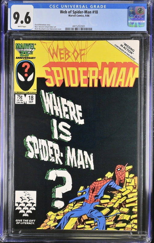 Web of Spider-Man #18 CGC 9.6 - Marvel 1986 - Michelinie, Marc Silvestri & Kyle Baker