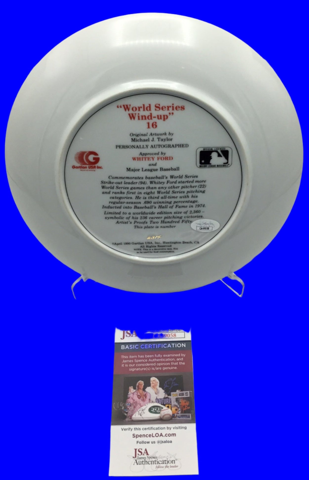 Whitey Ford World Series Wind up 16 Autographed JSA Certified Gartlan Plate #2314