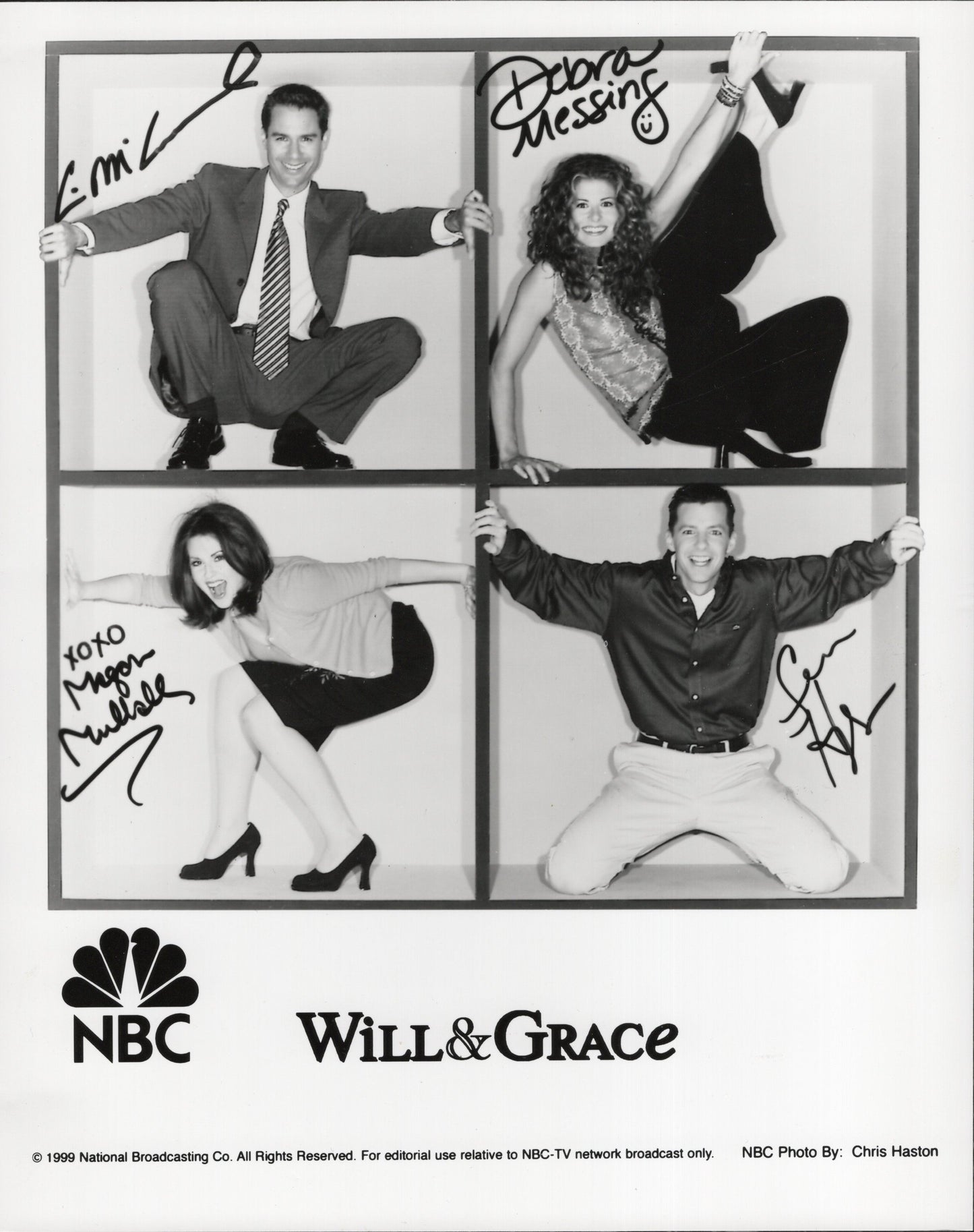 Will & Grace Signed Photo by Entire Cast 8x10 - NBC Promo Early Photo, Rare!