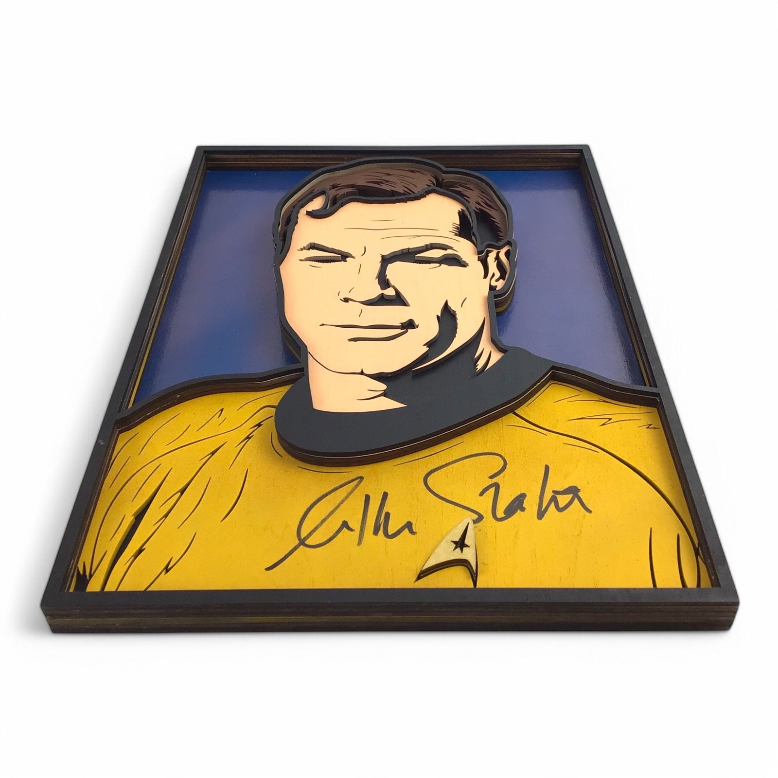 William Shatner Signed Custom Star Trek Captain Kirk Wooden Artwork – JSA Cert