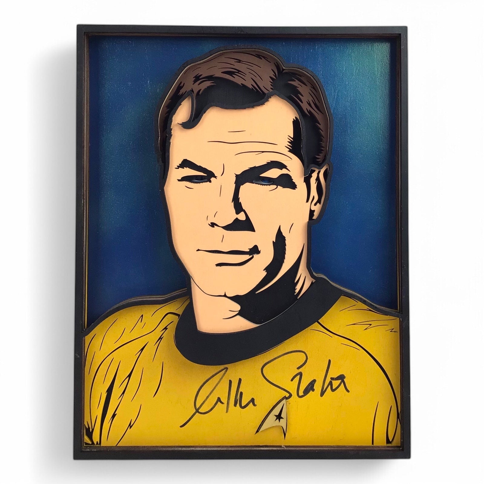 William Shatner Signed Custom Star Trek Captain Kirk Wooden Artwork – JSA Cert