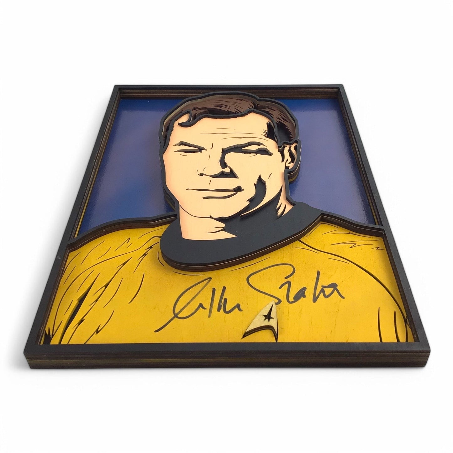 William Shatner Signed Custom Star Trek Captain Kirk Wooden Artwork – JSA Certified