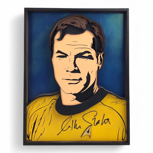 William Shatner Signed Custom Star Trek Captain Kirk Wooden Artwork – JSA Certified