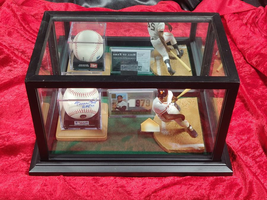 Willie Mays Shadowbox w/ Signed Baseball, Card, and Figure