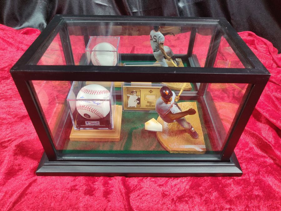 Willie Mays Shadowbox w/ Signed Baseball, Card, and Figure