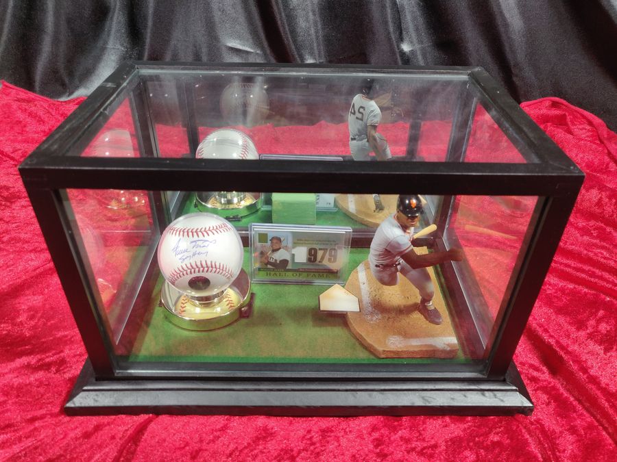 Willie Mays Shadowbox w/ Signed Baseball, Card, and Figure