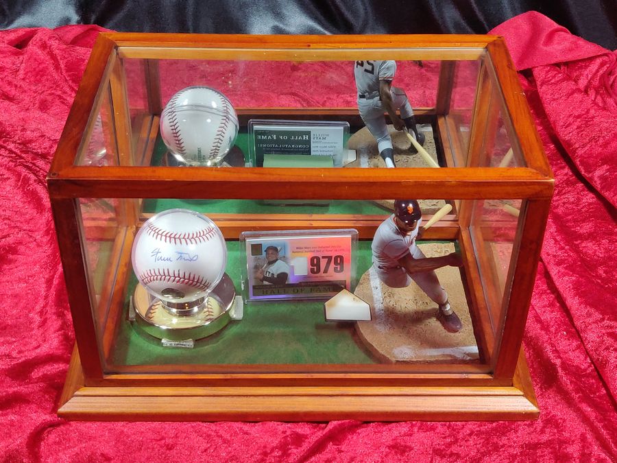 Willie Mays Shadowbox w/ Signed Baseball, Card, and Figure