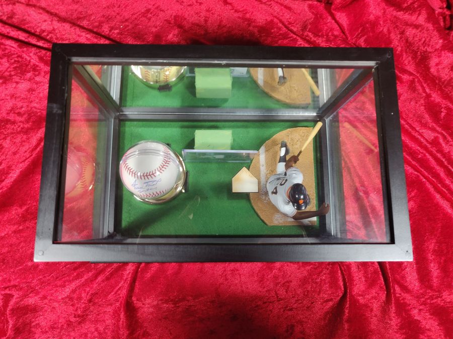 Willie Mays Shadowbox w/ Signed Baseball, Card, and Figure